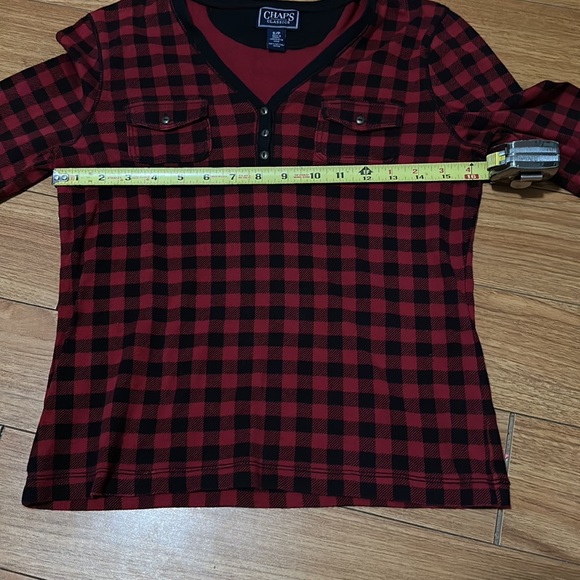 Chaps V-Neck Buffalo Plaid Top - Picture 3 of 6